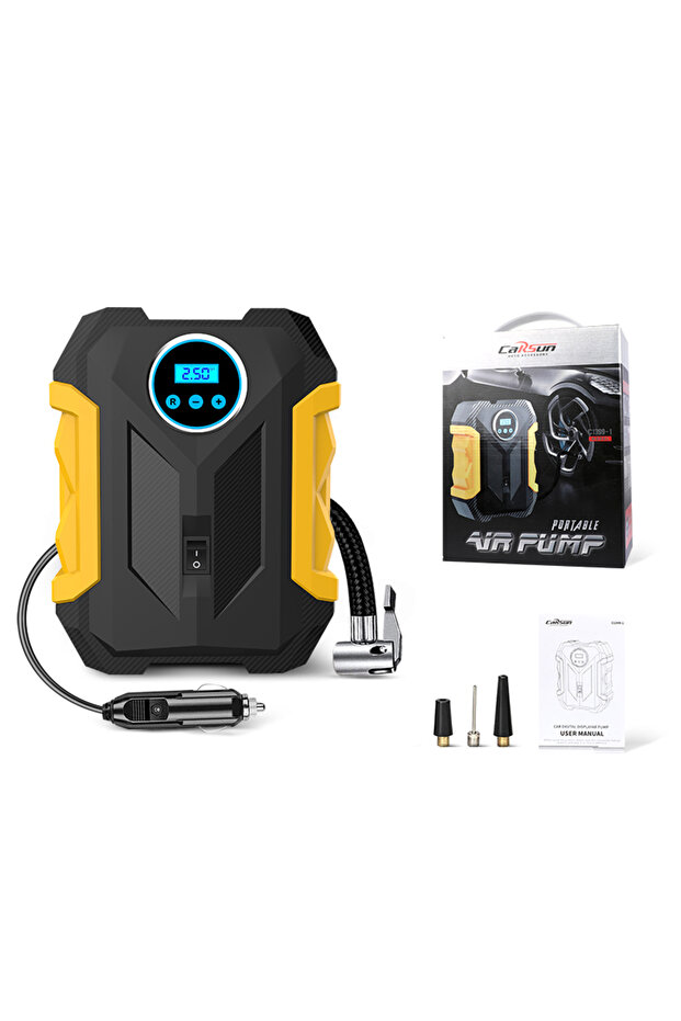 Yellow CARSUN Portable Automobile Air Compressor Digital Tire Inflation Pump LED Lamp Tire Compressi