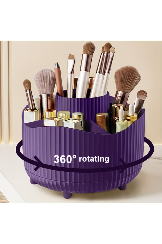 Purple Desktop Rotating Makeup Organizer Cosmetics Storage Box Slot Makeup Versatile Holder for Brus