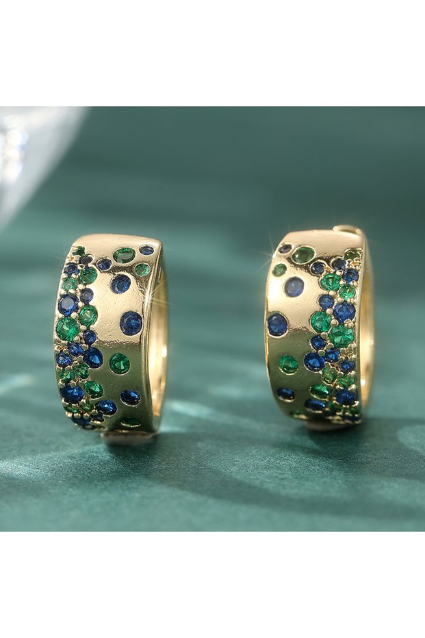 MULTI T955-1 Fashion Gorgeous Synthetic Zircon Golden/silvery Plated Hoop Earrings Women's Charming