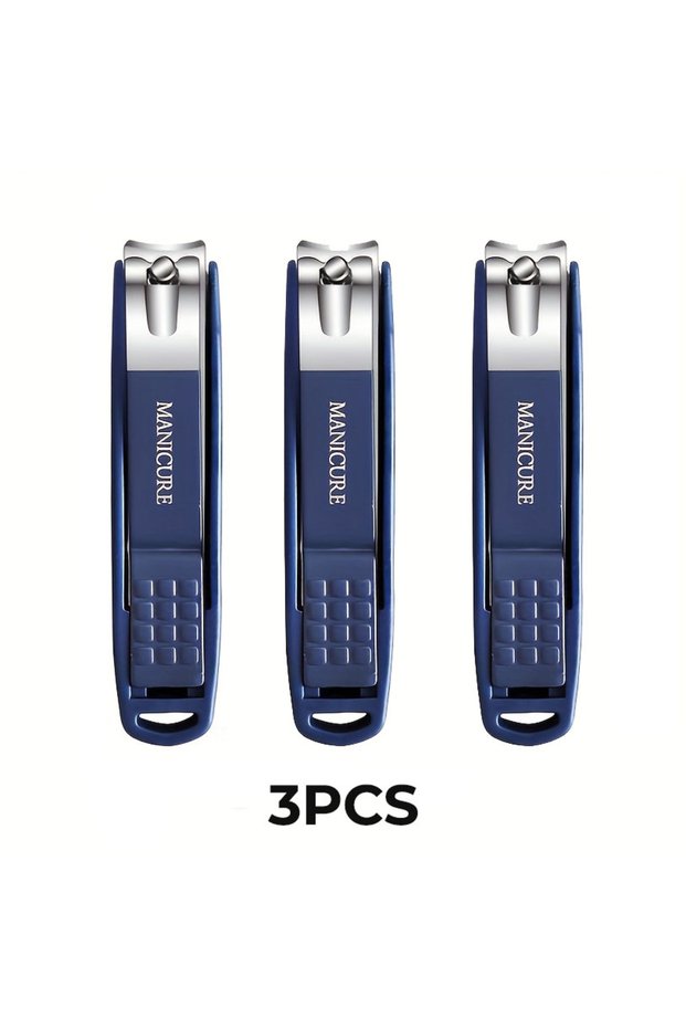 Blue 3 pcs Stainless Steel Nail Clippers Manicure Tools Large Opening Nail Trimmer Anti Splash Desig