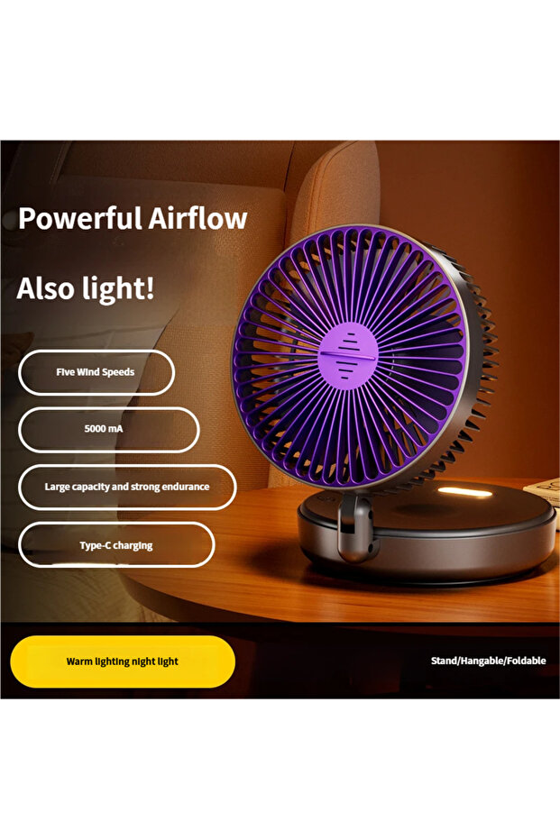 5000mAh Grey 5000mAh Foldable Glow-in-the-Dark Fan Wall Mount Portable Quiet High-Speed Air Circulat