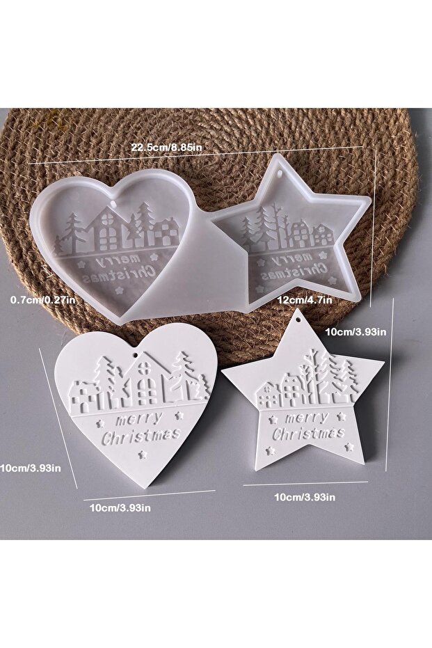 star shape 1pc 1pc Christmas Heart Round Tree Star-Shaped Hanging Ornament Silicone Mold DIY Cement