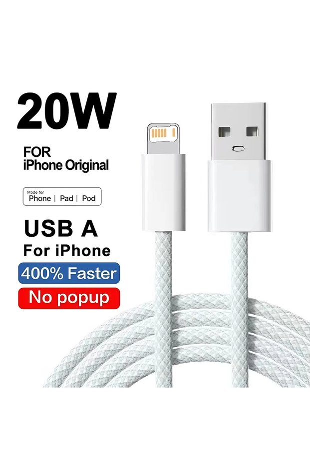 2m Grey 20W Braided Fast Charging USB Cable For iPhone X XR XS 6 6S 7 8 Plus 11 12 Mini 13 14 Pro Ma