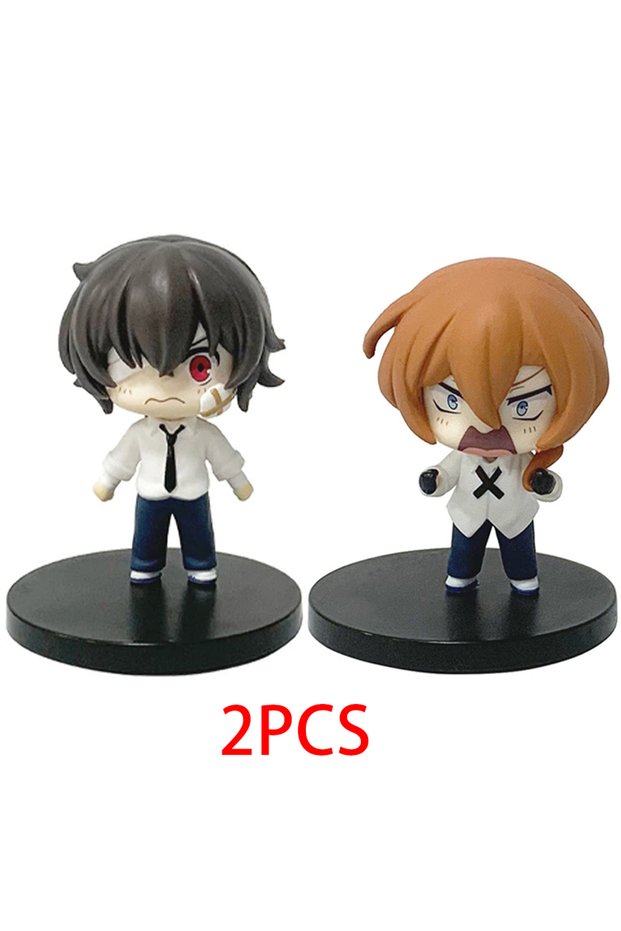 Bandai 2PCS Q Version 7cm Bungo Stray Dogs Dazai Osamu Chuuya Nakahara Figure PVC Model Japanese Car