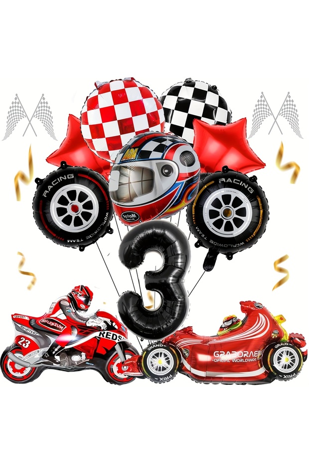 NUMBER 32inch HG9158-3 12pcs Racing Car Balloon Birthday Set Boy Motorcycle with 32 Inch Black Numbe