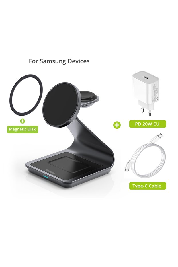Black add EU Plug Bonola Magnetic 3 in 1 Wireless Charger Station for Samsung S24 Ultra/S25/26 Fast