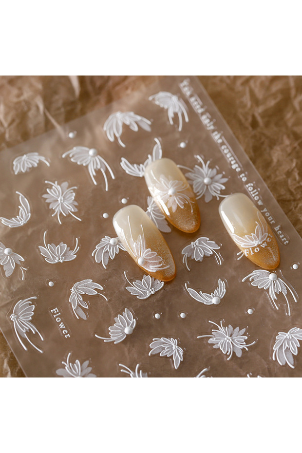 1pcs TL-154 1pcs 5D Exquisite White Flower Nail Art Stickers 2024 Kawaii Flower Nail Decora
