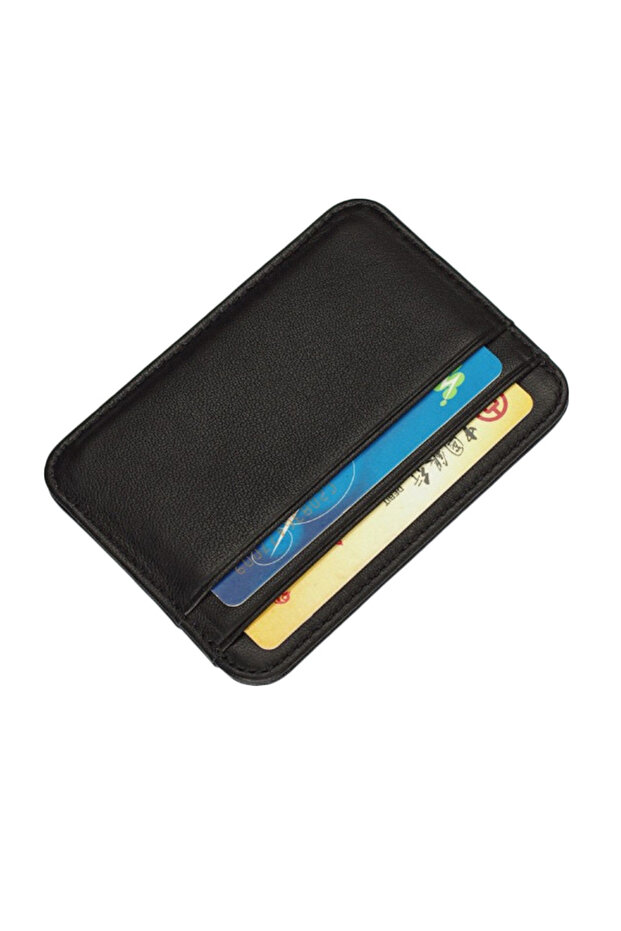 black Genuine Leather Card Holder Slim Business Card ID Holder Case Thin Small Wallet fo