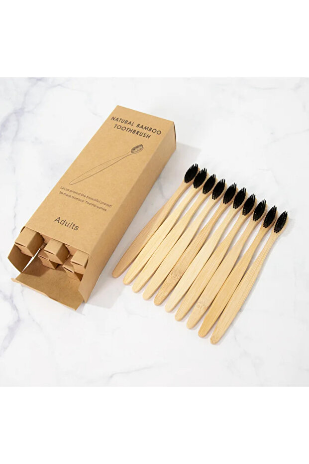 10Pcs black 10PCS Colorful Toothbrush Natural Bamboo Tooth Brush Set Soft Bristle Charcoal Teeth Eco