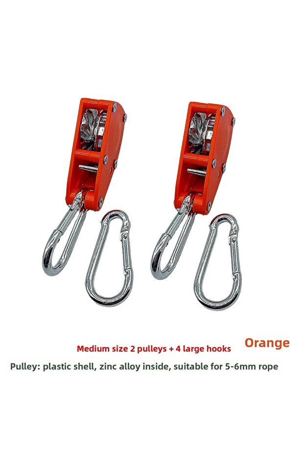 orange 2pulley 4hook 2 Sets for 5-6mm Rope Tie Down Ratchet Pulley Buckle Awning Wind Rope Tent Rope