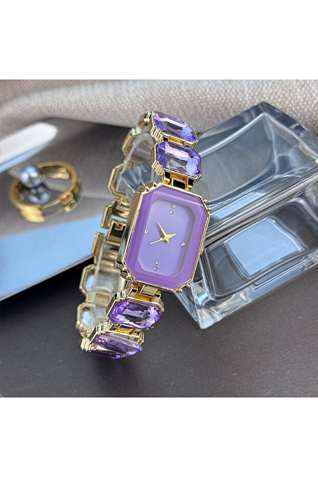 PURPLE women's large section rhinestone chain rectangular color case rhinestone dial fashion Europea