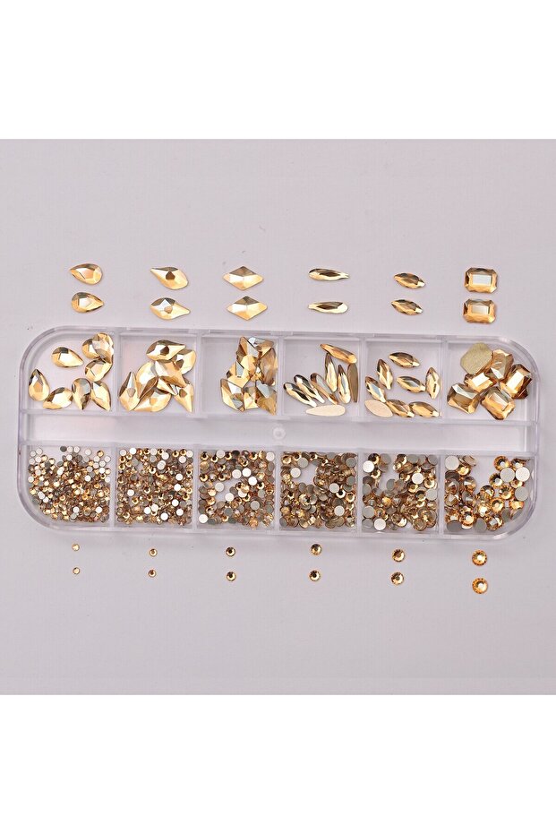 Golden Shadow 12 Grids Golden Shadow Flatback Rhinestones Glitter Nail Charms Crystal Diamond Nail A
