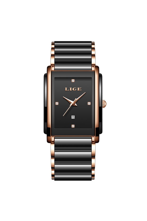 LIGE Rose gold black LIGE New Luxury Women Watches Elegant Ceramic Quartz Wristwatches Waterproof Da