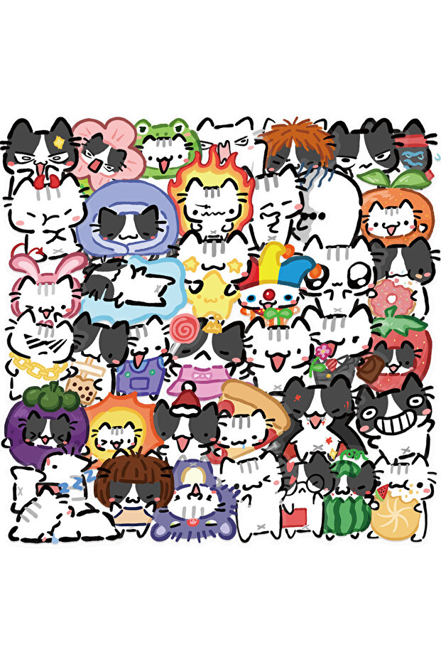 54PCS 54pcs Transparent Cartoon Cat Stickers | Waterproof PET Decals for Guitar & Journals AnimeWor