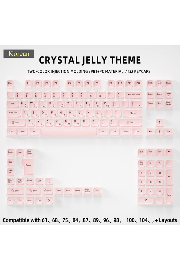 Pink-Korean-Top Crystal Jelly Side Front Printed Keycaps for Mechanical Keyboard 60 75 80 100 Layout