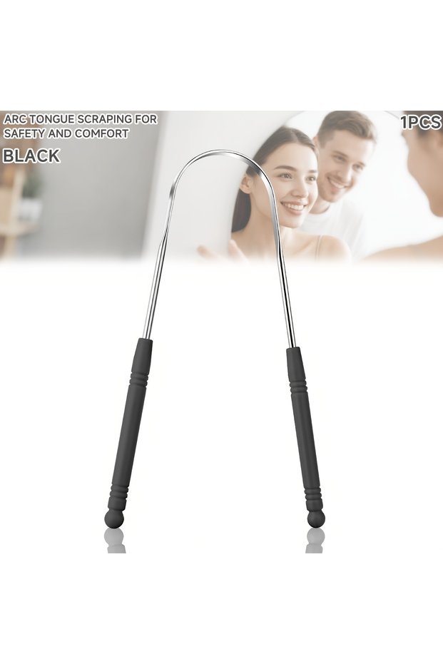 1pcs(Black) Reusable Stainless Steel Tongue Scraper Cleaners Reusable Oral Health Cleaning Brush ,