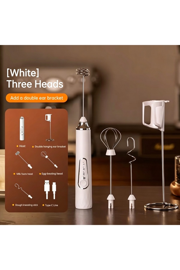J1-3T-ZJ-BAI Wireless Milk Frother Electric Type-C Handheld Blender Stainless Steel Mini Coffee Make