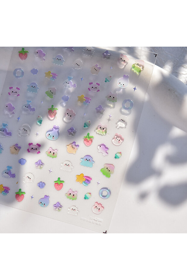 1pcs 1PCS 5D Embossed Nail Stickers Summer Seaside Jelly Ghost Strawberry Adhesive Nail Charms Deca