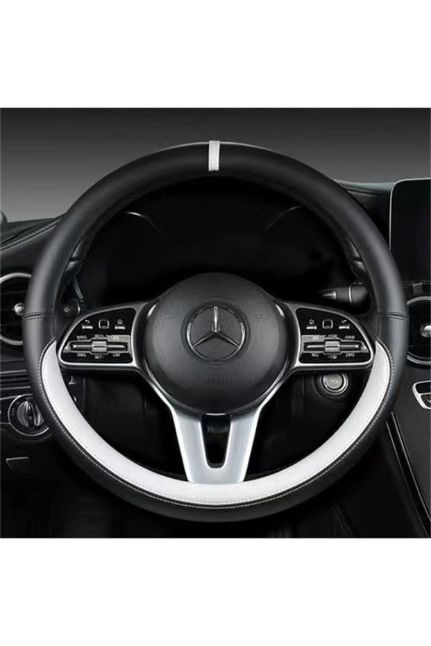 WHITE Full Leather Universal Car Steering Wheel Cover Breathable Anti Slip Car Decoration 37-38cm St