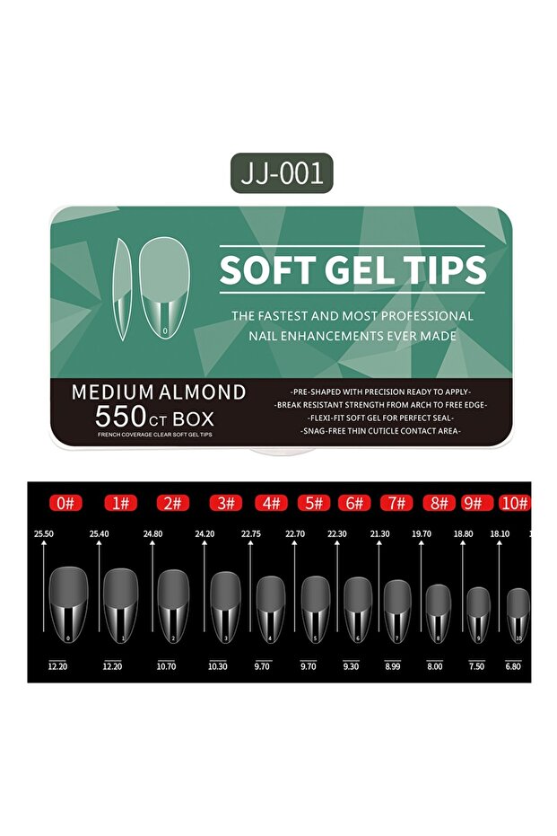 JJ-001 Box 550pcs Soft Gel Nail Tips Medium Short Almond Coffin Full Cover Matte Extension Tool Acry