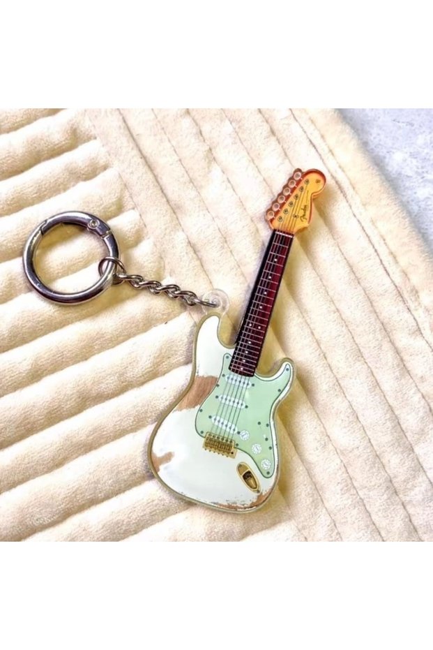 White Creative guitar acrylic musical instrument bag pendant gift key ring keychain schoolbag gift b