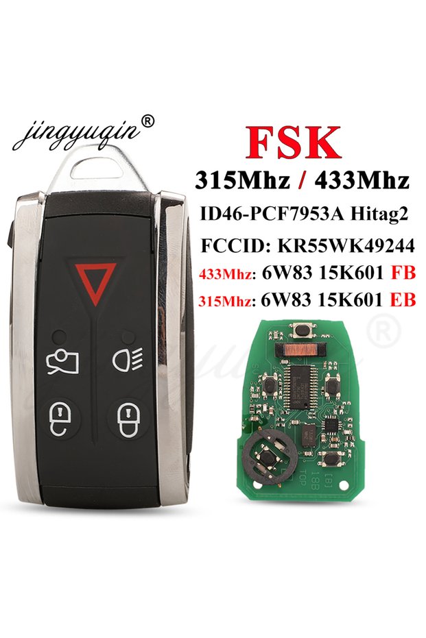 315Mhz FSK jingyuqin Remote Car Key 5Buttons For Jaguar XF XFR XK XKR XJ8 XK8 2007+ 315/433MHZ FSK I