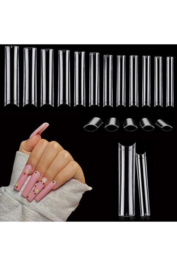 WHITE 120Pcs Long Clear Coffin Nails Tips for Acrylic Nails Salons and DIY Nail Art Semi-finished Pr