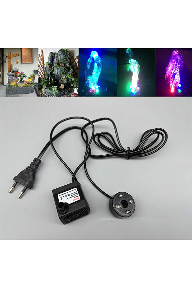 black Submersible Pump 220V 3W Four LED Lights Aquarium Pond Glow Rockery Fountain Pump EU Plug Land