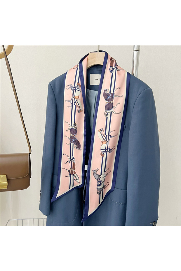 Pink Elegant Horse Print Scarf Graphic Ribbon For Women Soft Cozy Imitation Silk Scarf Versatile Nec