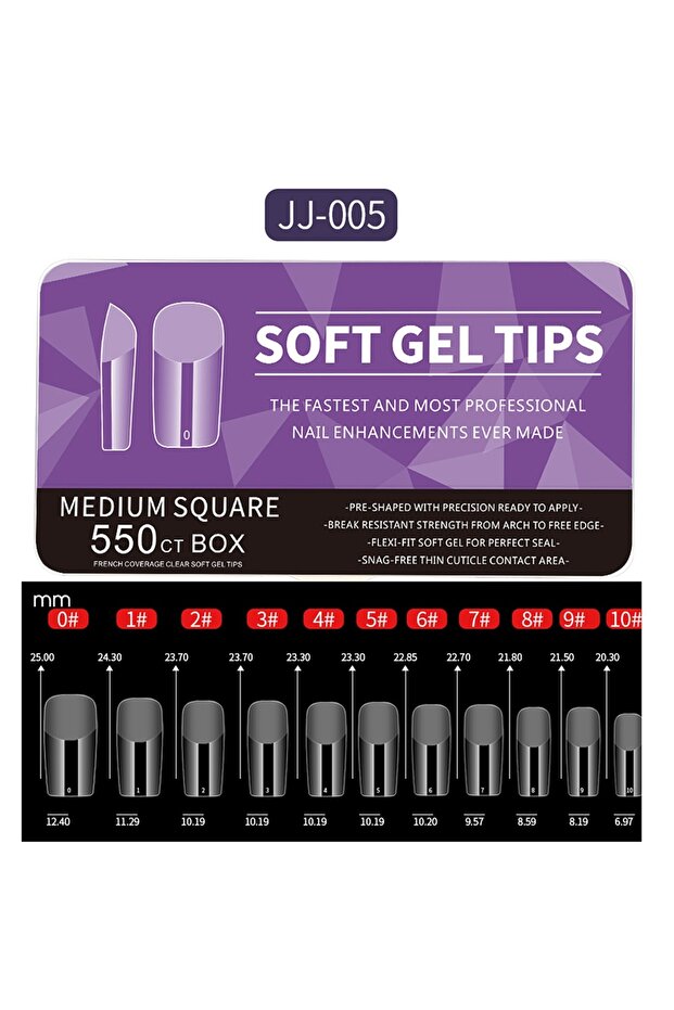 JJ-005 Box 550pcs Soft Gel Nail Tips Medium Short Almond Coffin Full Cover Matte Extension Tool Acry