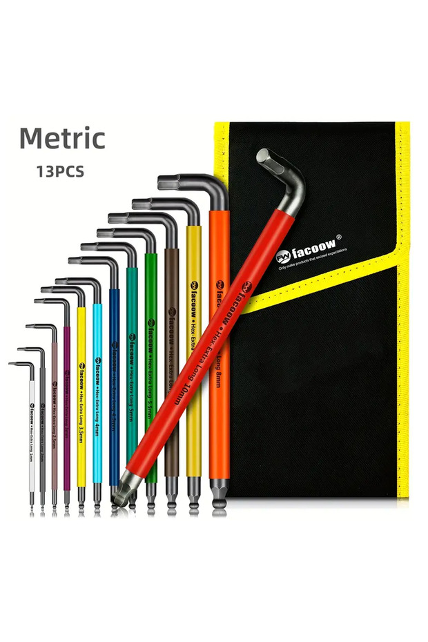 13pcs(Metric) 13Pcs Allen Wrenches Sets, Full Size Metric/SAE Hex Key Set, Heavy Duty Extra Long Arm