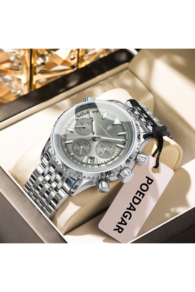 960 Silver GunColor Top Luxury Male Wristwatch Chronograph Date Waterproof Luminous Men's Watches S