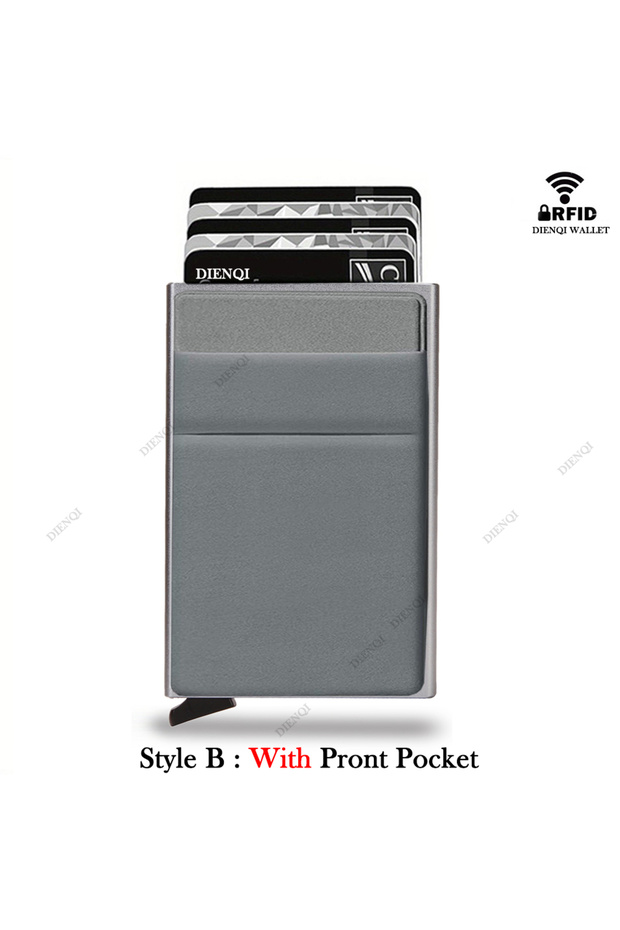 Grey B Rfid Holder Wallet Metal Thin Slim Bank Card Case Men Women Pop Up Minimalist Wal