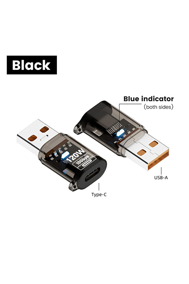 Black U Male to C 120W Fast Charging USB 3.2 to Type C Adapter OTG 10GB High Speed Data Audio Transf