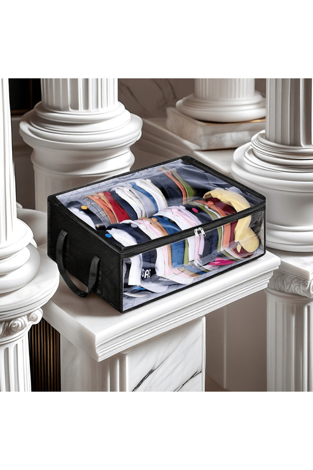 Square Black Extra-Large Foldable Hat Storage Box - Durable Non-Woven Fabric, Stain-Resistant with C