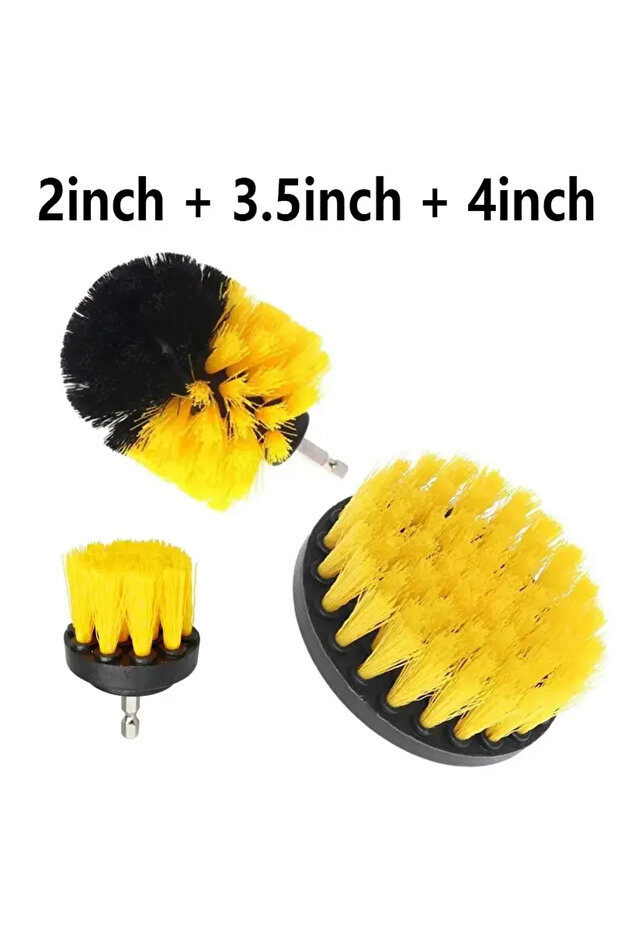 Yellow 3pcs/set Drill Brush Set Power Scrubber Wash Cleaning Brushes Tool Kit For Grout Floor Tub Sh