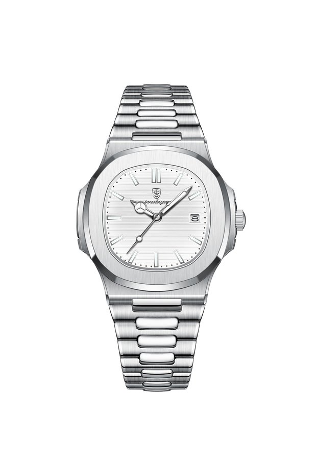 613 Silver White POEDAGAR Luxury Brand Men's Quartz Wristwatch Stainless Steel Waterproof Luminous D