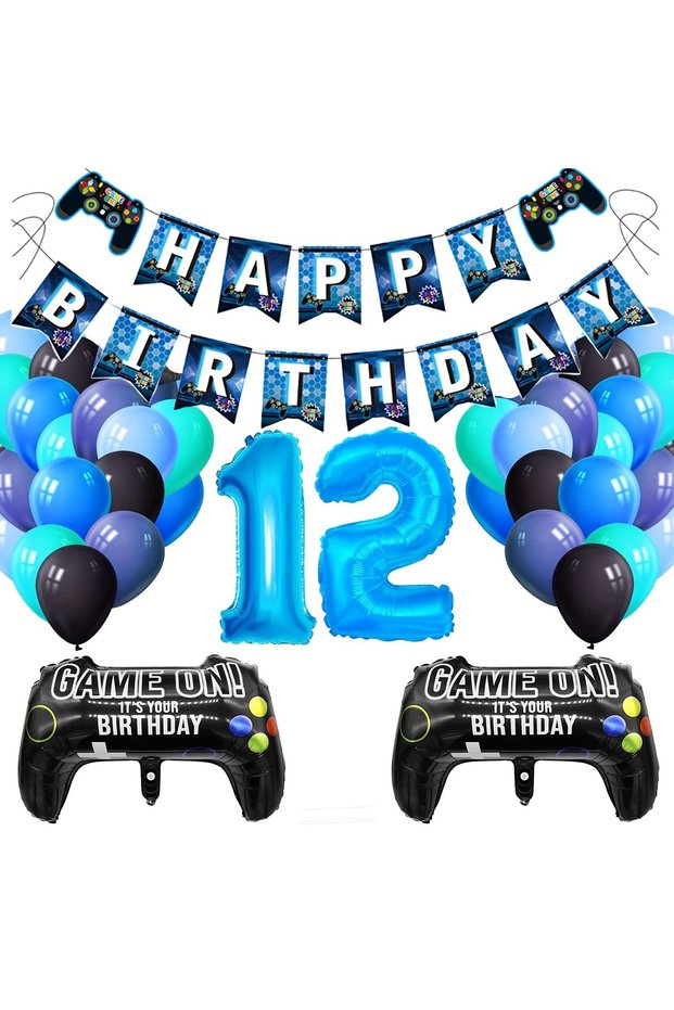 32inch 12 1set Gamepad Balloons Game on With Blue Digit Number Balloon Birthday Party Decorations Ga