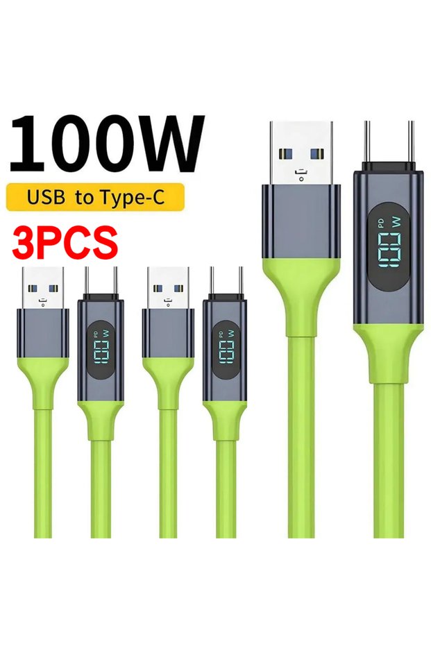 1.5m USB A to C 3PCS 2026 NEW 240W USB C Cable Dual Type C A To C Cord with Digital Screen Monitor