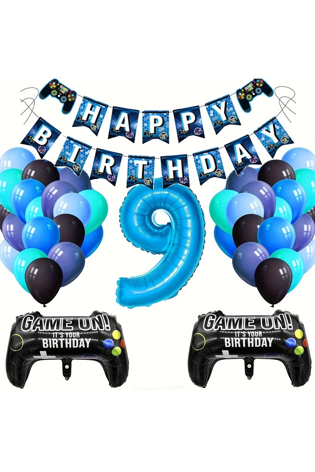 32inch 9 1set Gamepad Balloons Game on With Blue Digit Number Balloon Birthday Party Decorations Gam