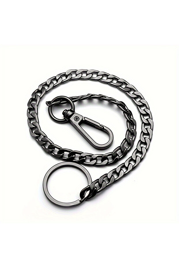 Gunmetal Wallet Chain, Anti-Lost Wallet Chains for Men, Long Jean Pocket Chain with Keyring for Jean