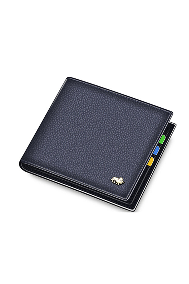 DARK BLUE BISON DENIM Genuine Leather Men Wallets Brand Luxury RFID Bifold Wallet Zipper Coin Purse
