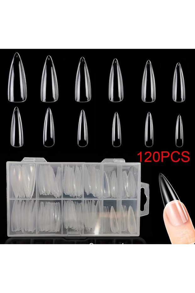 120Pcs 120/240 Fake Nail Tips, Transparent Extra-Long Stiletto Nails, Full Coverage Artificial Nail