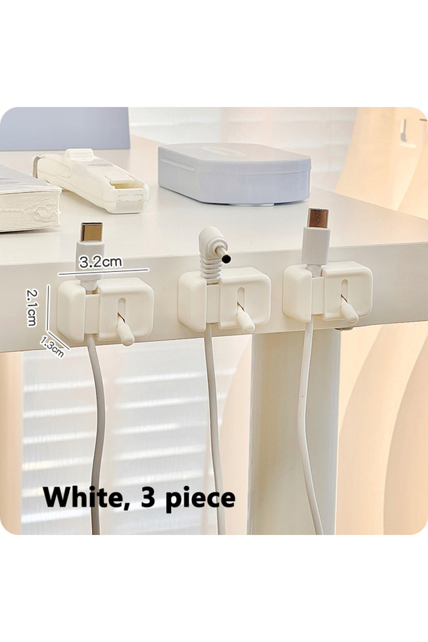 White 3 piece Cable Management Clip For Desk - Simple No-Drill Edge-Mounted Cord Organizer For Charg
