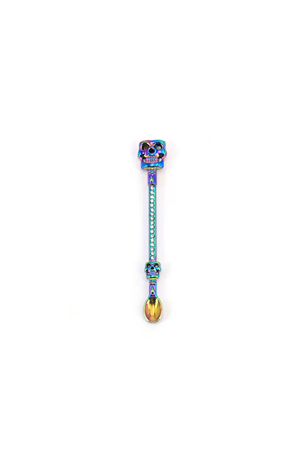 1pcs rianbow Diamond Metal Spoon Small Shovel 91mm Skull Shaped Ghost Head for Food Powder Measurin