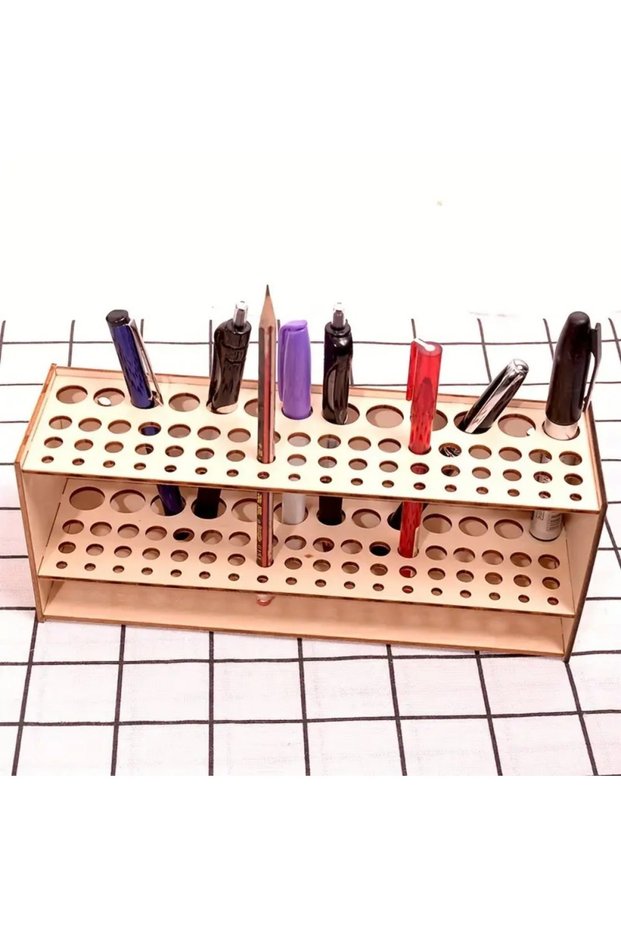 Burlywood 67-Slot Premium Wooden Brush Holder - Durable Artist Desk Organizer, Pencil & Paint Brushe