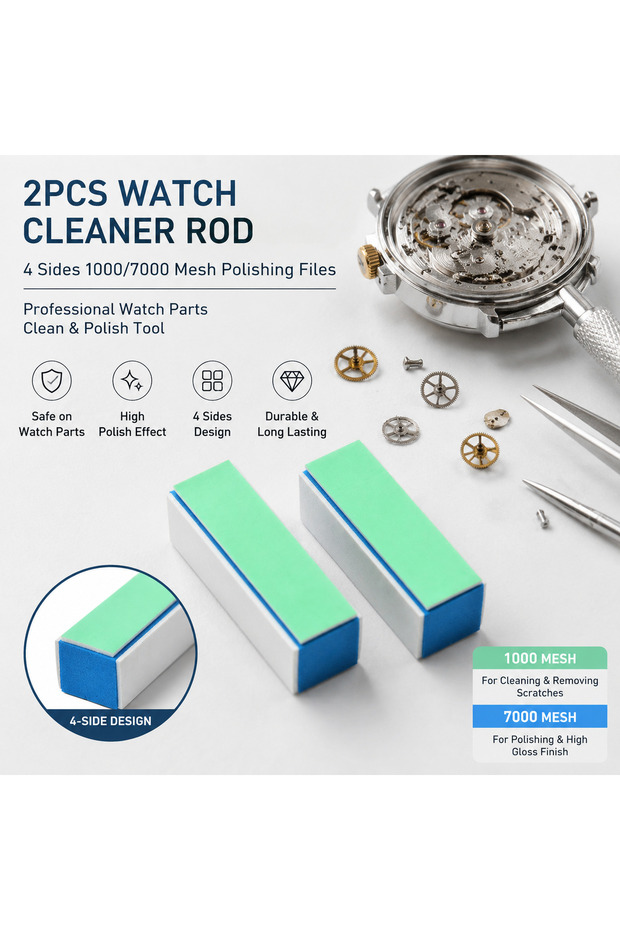 2pcs 2pcs Watch Cleaner Rod 4 Sides 1000/7000 Mesh Polishing Files Wrist Watch Parts Clean Polish To