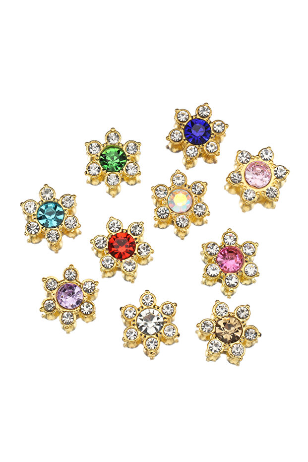 Mix color 50pcs 13mm Flower Crystal Rhinestone Cabochon Flat Back Patch for Jewelry Making Brooch Ac
