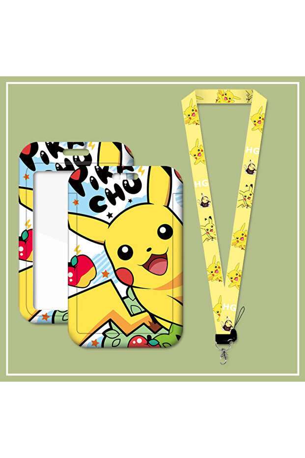 Bandai 3 Cartoon Anime Student Pikachu Neck Lanyard Card Sleeve ID Bus Subway Access Work Permit Kid