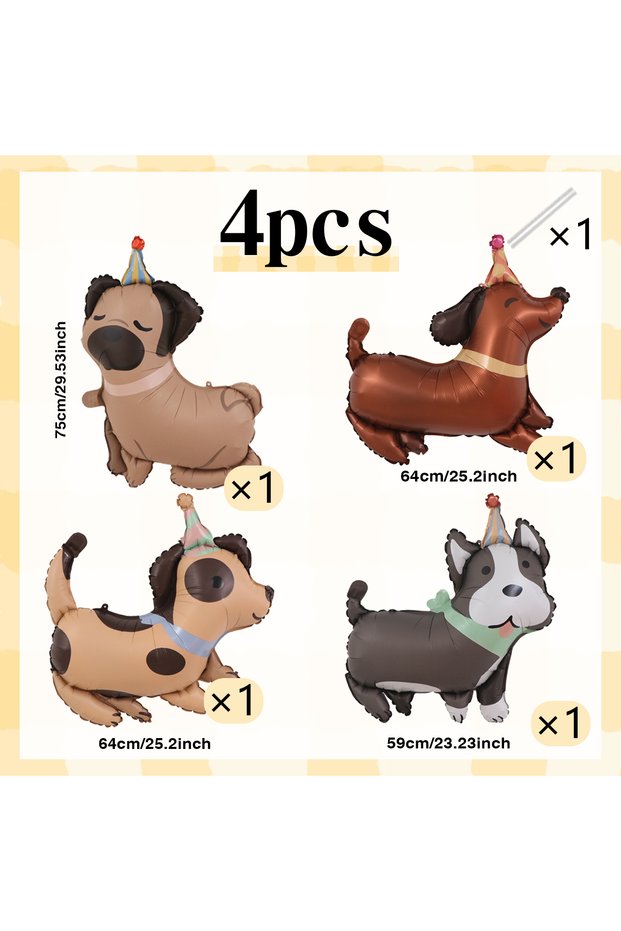 Other 4 Pieces 4 Animal Dog Aluminum Foil Balloons Cute Dog Theme Birthday, Anniversary Decoration,